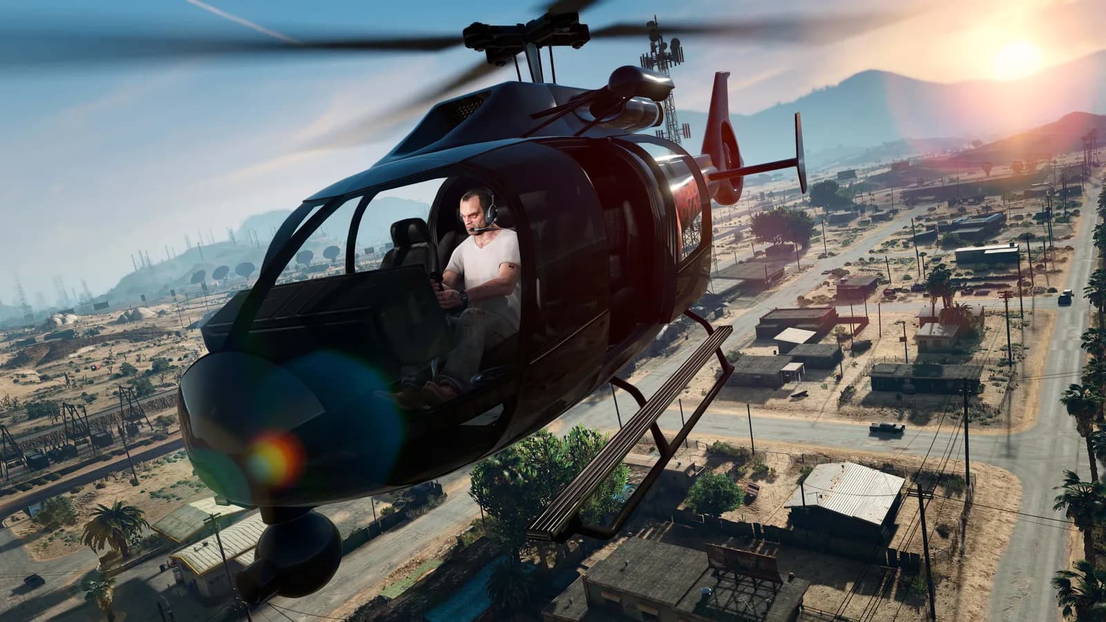 Helicóptero sobrevolando Los Santos en GTA V